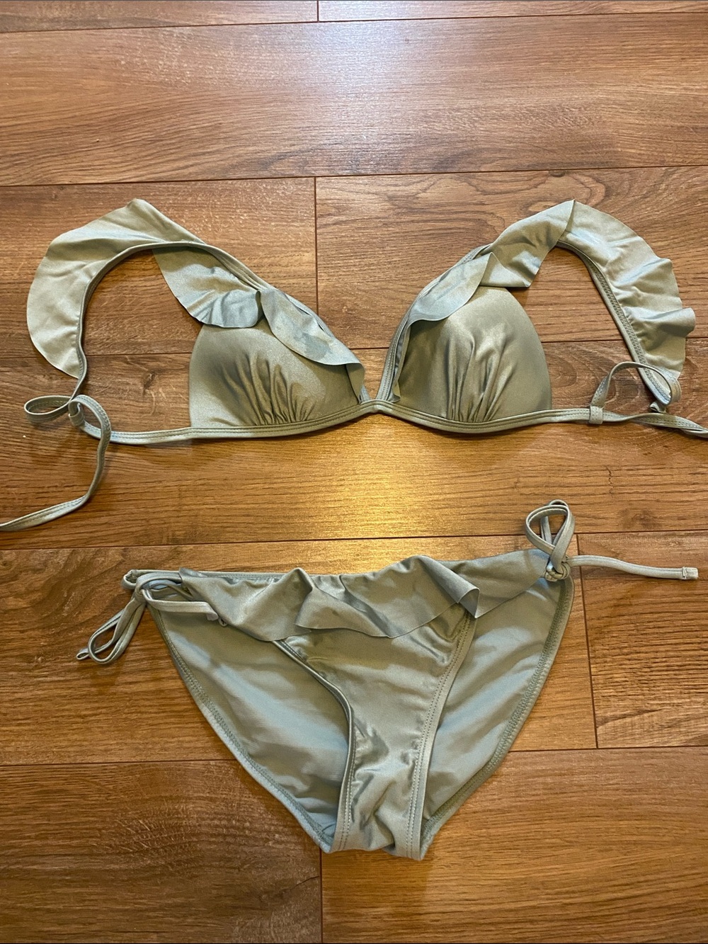 Ruffled Tie-Side Bikini Set - Sage Green